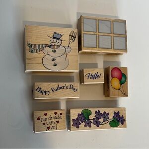 Vintage Hero Arts Rubber Stamp Lot Stamps Handmade Snowman Father's Violets
